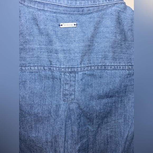 Prana Sunrise Peak Denim tie Waist Button Down Dress w Chic Oversized Pockets SM - Picture 6 of 9